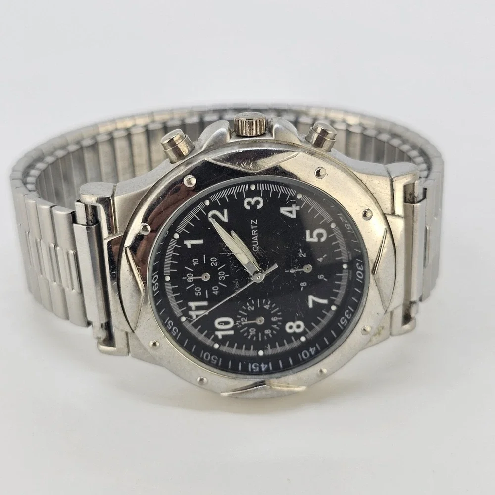 Men's Analog Watch 40MM Black Dial Grray Expandable Bracelet Band 7